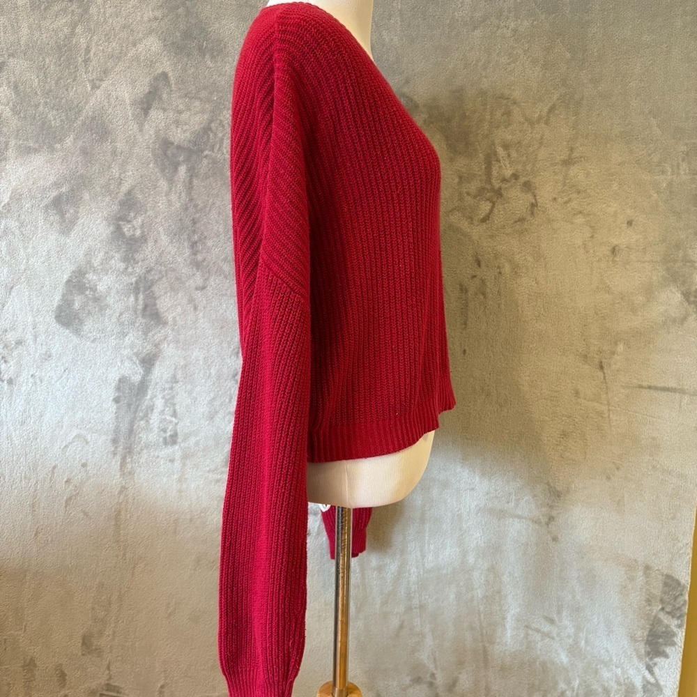 Hollister Waffle Knit Cropped Red Sweater Wmn’s M Valentines - Picture 6 of 11